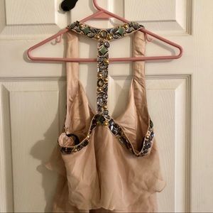 BEBE beaded gold halter